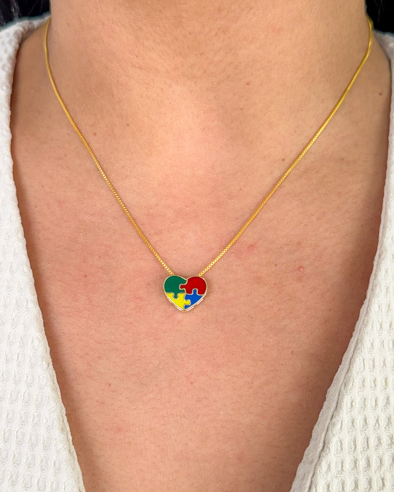 Colar Pingente Autismo - Semijoia Banhado em Ouro 18k