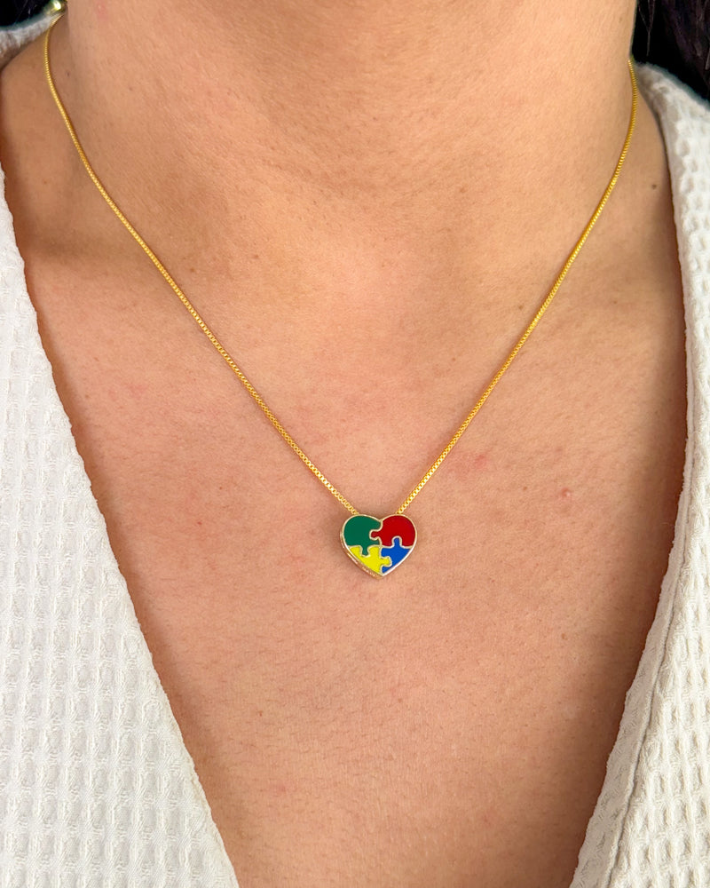 Colar Pingente Autismo - Semijoia Banhado em Ouro 18k