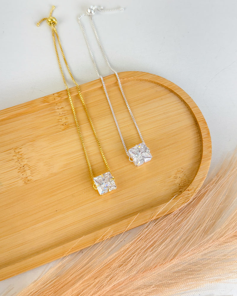 Pulseira Regulável Zircônia Quadrada - Semijoia Banhado a Prata