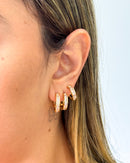 Trio de Brincos Zircônia Baguete - Semijoia Folheada a Ouro 18k