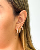 Trio de Brincos Zircônia Baguete - Semijoia Folheada a Ouro 18k