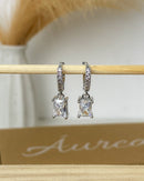 Argola com Pingente Zircônia Quadrada - Prata - Áurea Acessórios