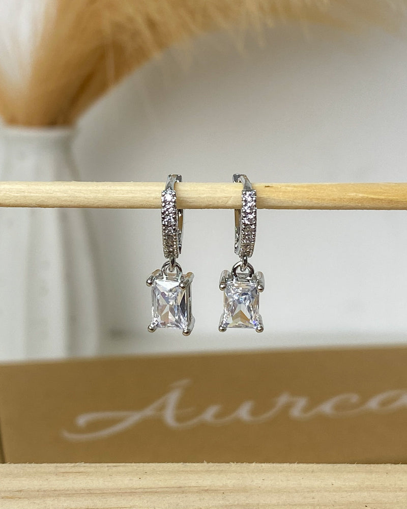 Argola com Pingente Zircônia Quadrada - Prata - Áurea Acessórios