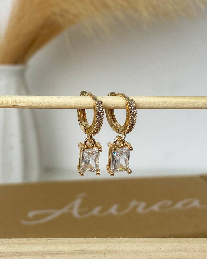 Argola com Pingente Zircônia Quadrada - Dourado - Áurea Acessórios