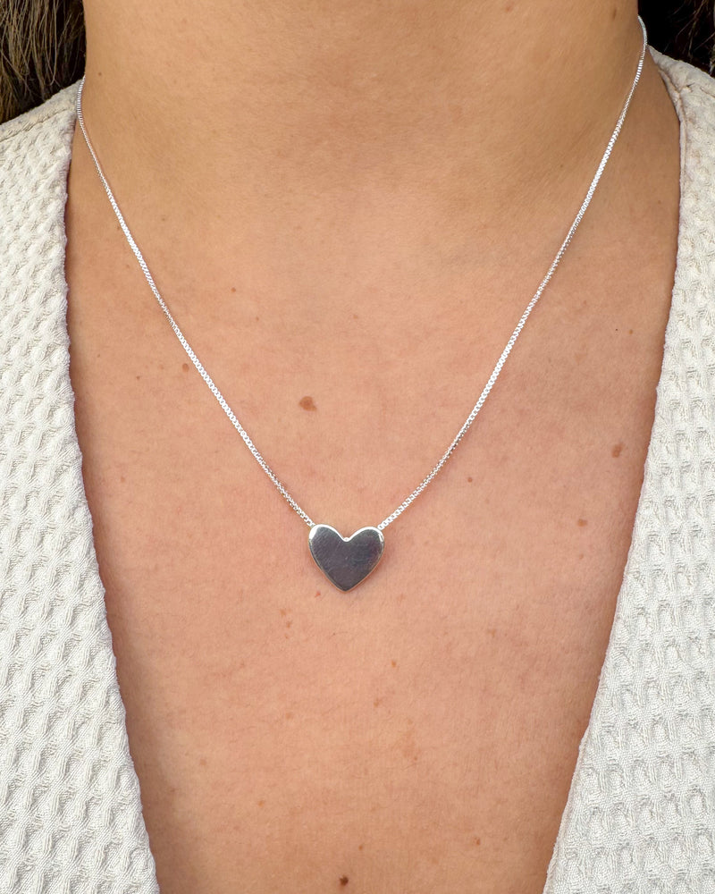 Colar Pingente Coração Liso - Semijoia Banhado a Prata