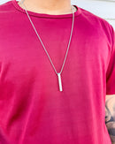 Colar Barra Aço + 2 Nomes ou Frase Personalizada 3D - Semijoia Banhado a Prata