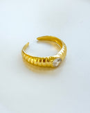 Anel Regulável Canelado com Zircônia - Semijoia Banhado em Ouro 18k
