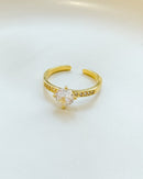 Anel Regulável Solitário Cravejado - Semijoia Banhado em Ouro 18k