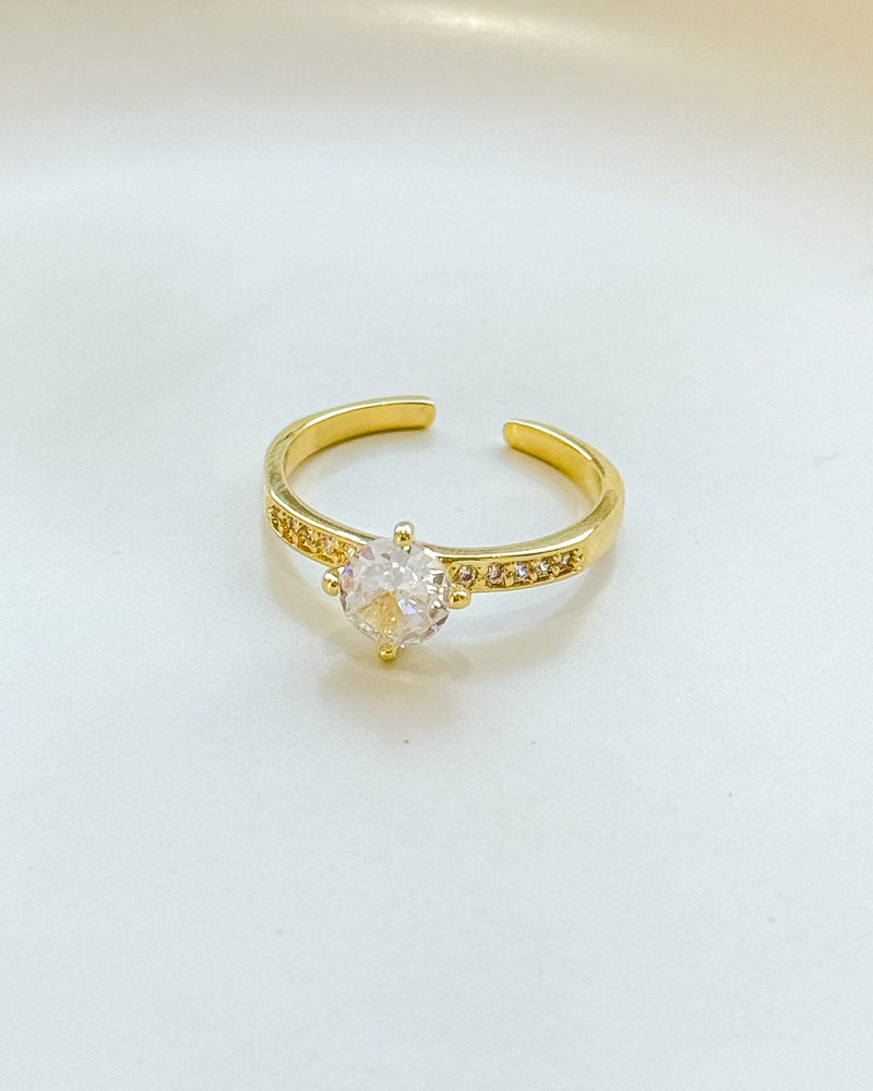 Anel Regulável Solitário Cravejado - Semijoia Banhado em Ouro 18k