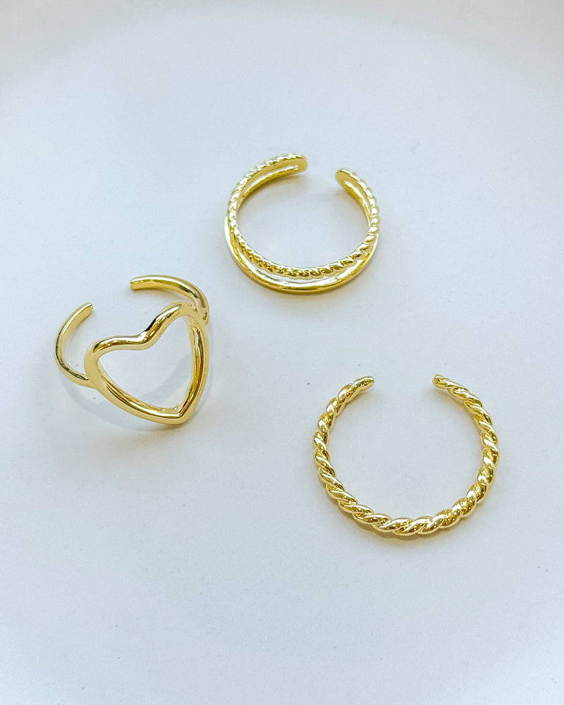 Kit Anéis Reguláveis Romântico - Semijoia Banhado em Ouro 18k