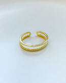 Anel Regulável Duplo Detalhado - Semijoia Banhado em Ouro 18k