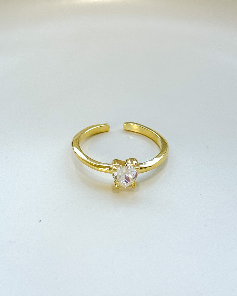 Anel Regulável Solitário Coração - Semijoia Banhado em Ouro 18k