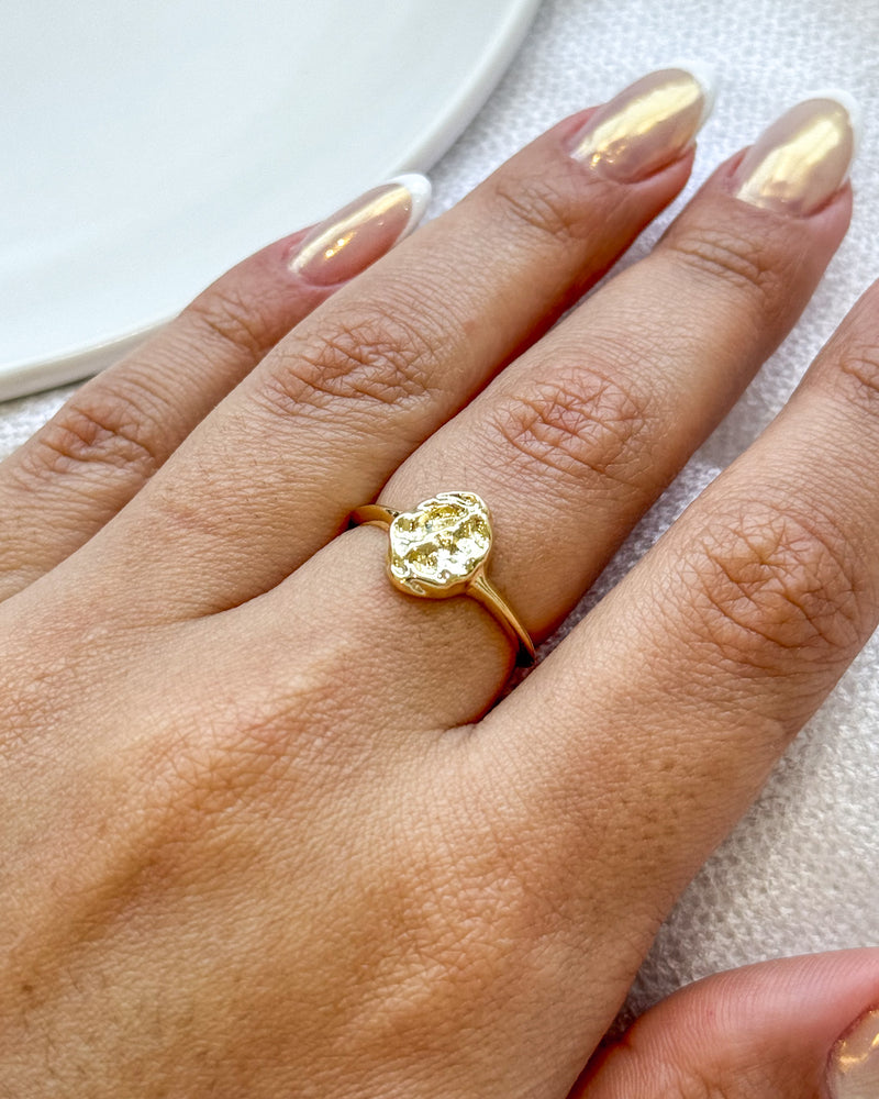 Anel Regulável Medalha Organic - Semijoia Banhado em Ouro 18k