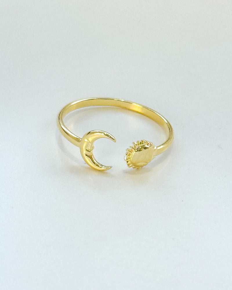 Anel Regulável Lua Sol - Semijoia Banhado em Ouro 18k