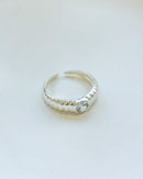 Anel Regulável Canelado com Zircônia - Semijoia Banhado a Prata