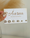 Trio de Brincos Ponto de Luz Zircônia G - Semijoia Banhada a Ouro