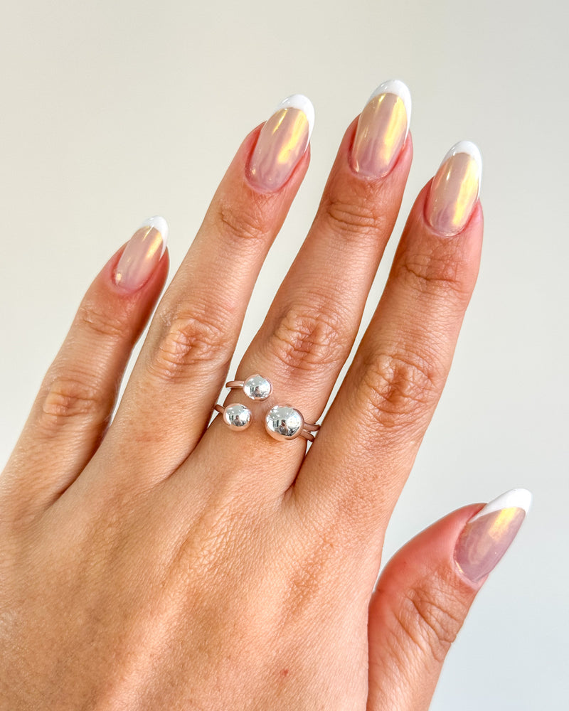 Anel Regulável 3 Esferas - Semijoia Banhado a Prata