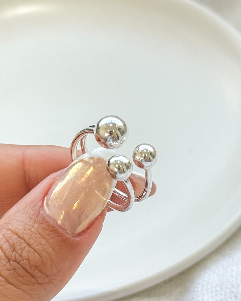 Anel Regulável 3 Esferas - Semijoia Banhado a Prata