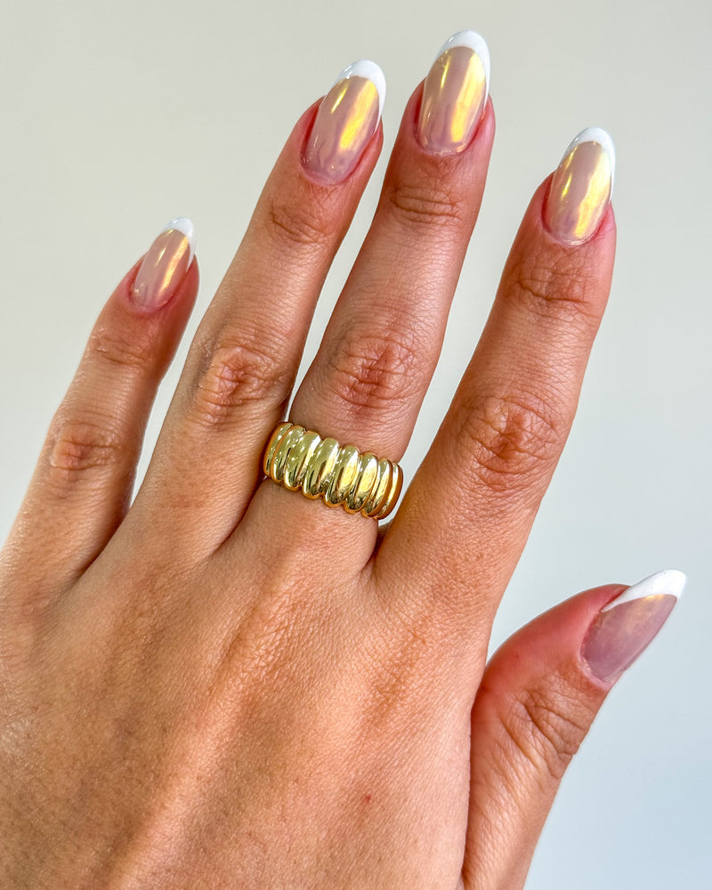 Anel Regulável Canelado Bold - Semijoia Banhado em Ouro 18k