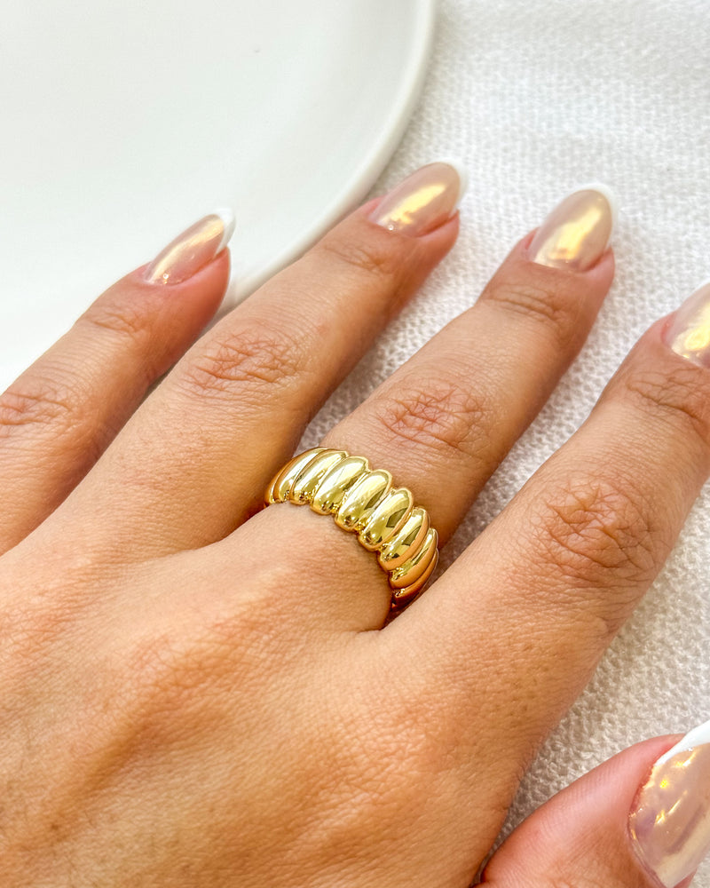 Anel Regulável Canelado Bold - Semijoia Banhado em Ouro 18k