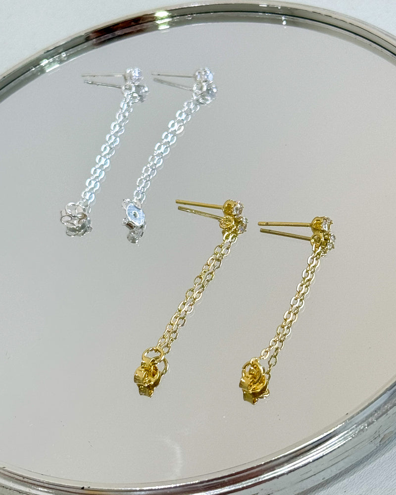 Brinco Correntinha Ponto de Luz - Semijoia Banhado em Ouro 18k