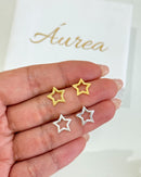 Brinco Estrela Vazada - Semijoia Banhado a Prata