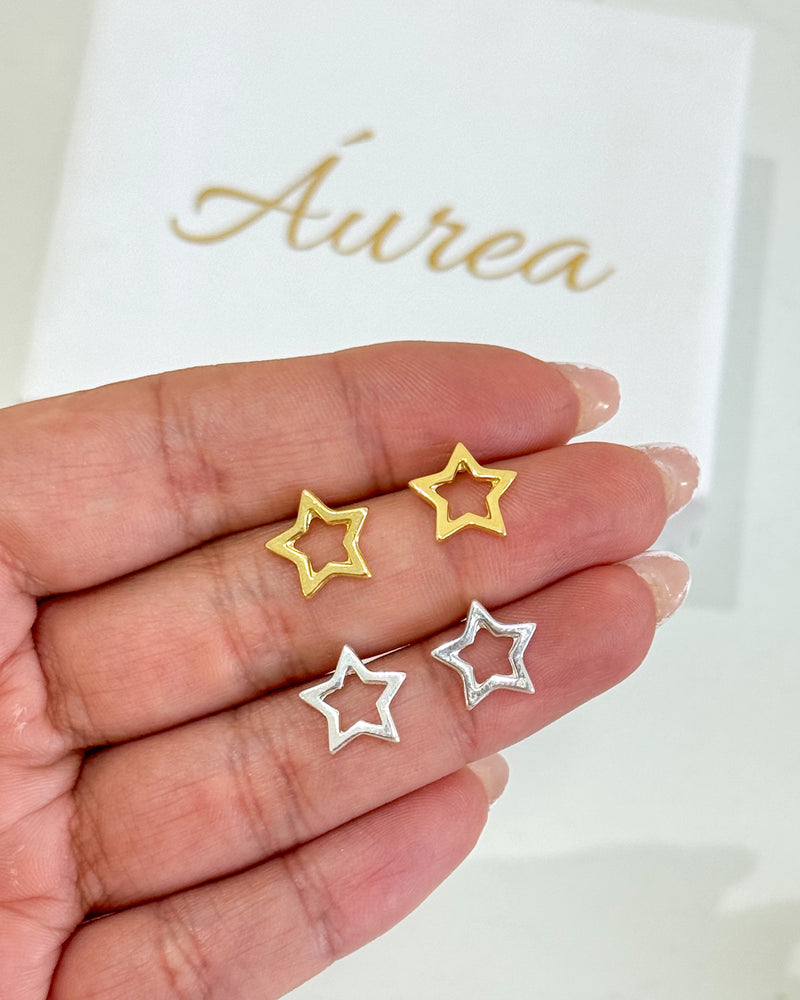 Brinco Estrela Vazada - Semijoia Banhado em Ouro 18k