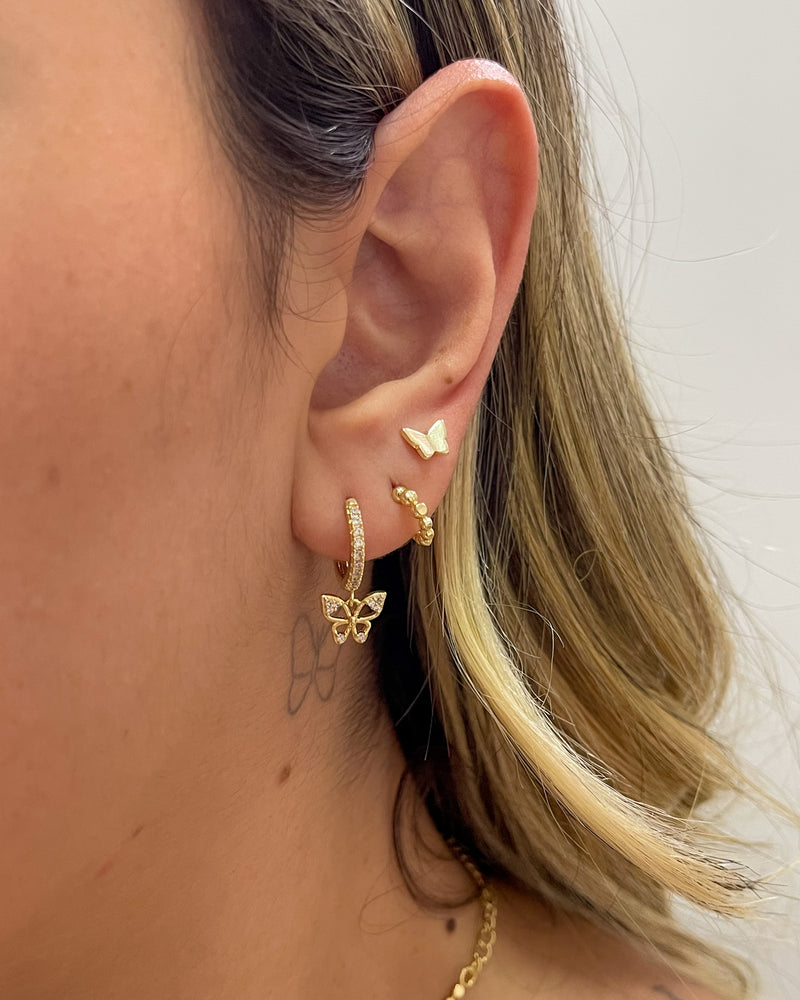 Trio Argola Borboleta Cravejada - Semijoia Banhado em Ouro 18k