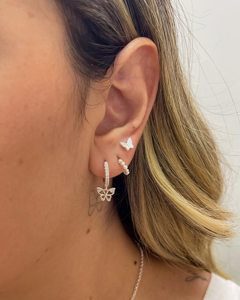 Trio Argola Borboleta Cravejada - Semijoia Banhado a Prata