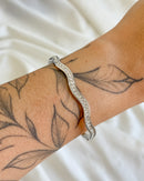 Bracelete Ondas Cravejado  - Semijoia em Aço Inox Prata