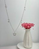 Colar Borboleta Cravejada Com Pontos de Zircônias  - Semijoia Banhado a Prata