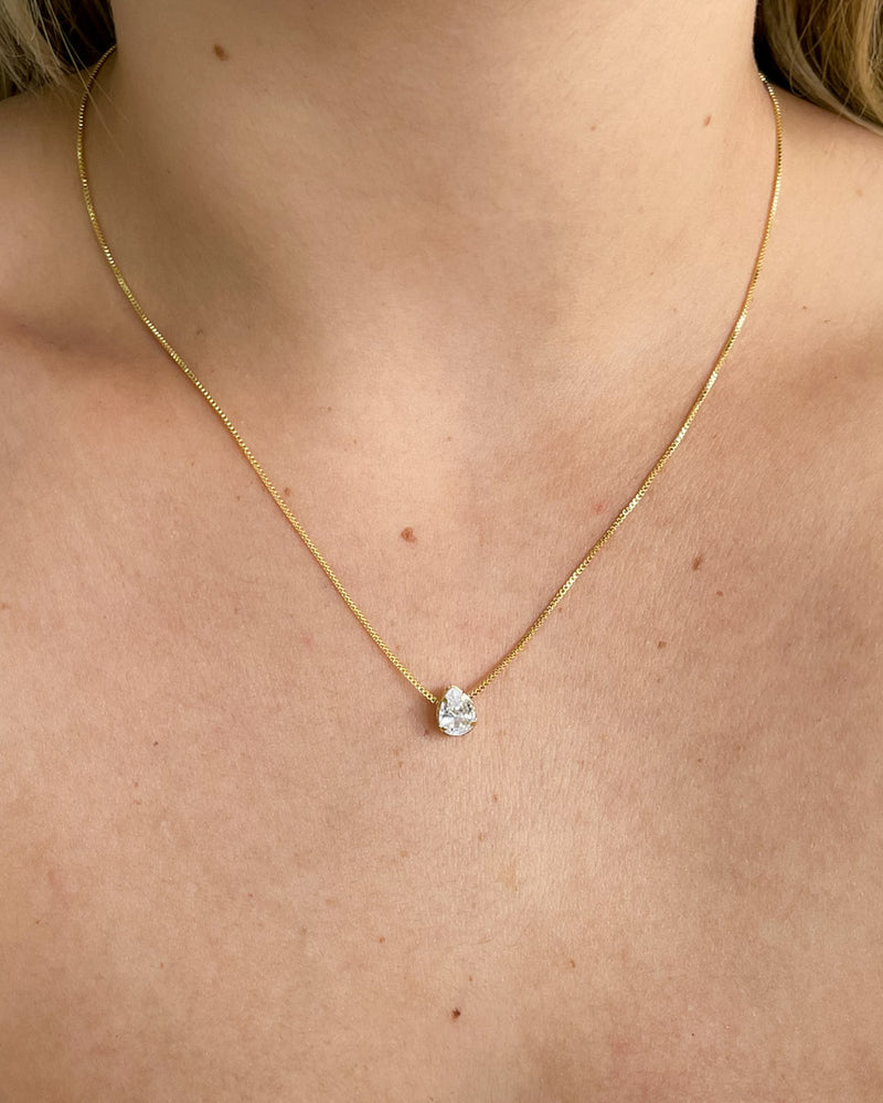 Colar Pingente Gota Cristal - Semijoia Banhado em Ouro 18k