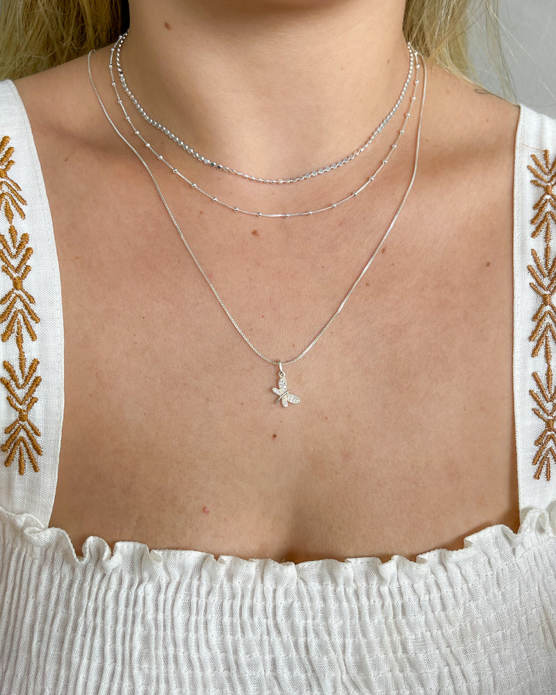 Conjunto de Colares Libélula Cravejada - Semijoia Banhado a Prata