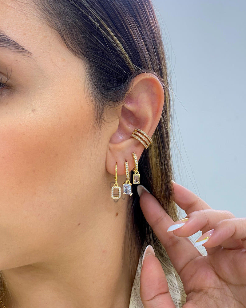 Trio de Argolas Quadrado Cravejado - Semijoia Folheada a Ouro 18k