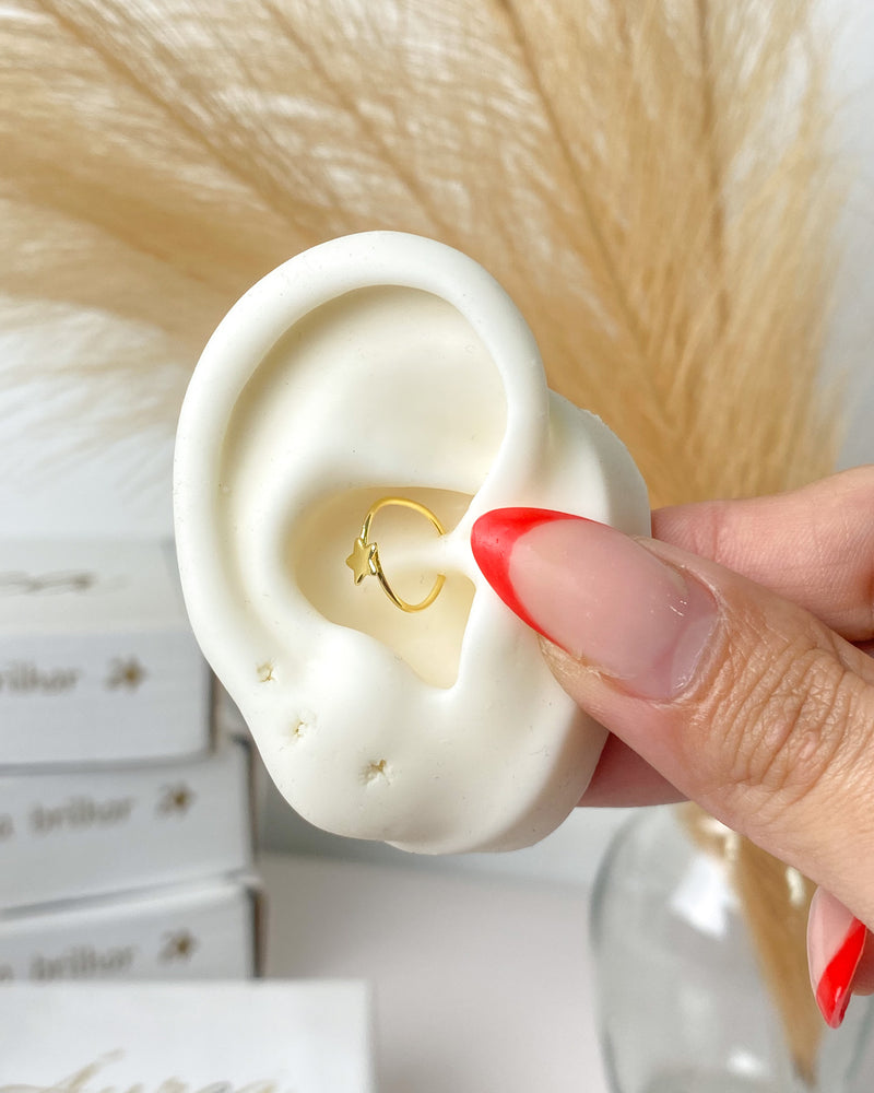 Piercing Argolinha para Helix Daith Estrelinha - Dourado - Áurea Acessórios