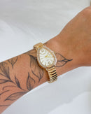 Relógio Feminino Dourado Luxo Cravejado 25mm