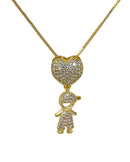 Colar Pingente Filho Coração Cravejado - Semijoia Banhado em Ouro 18k