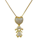 Colar Pingente Filha Coração Cravejado - Semijoia Banhado em Ouro 18k