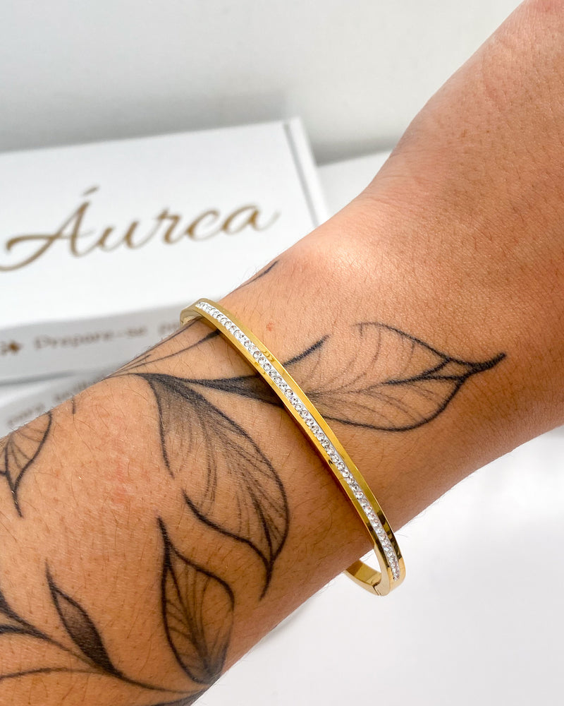 Bracelete Fino Cravejado Aço Inoxidável - Áurea Acessórios