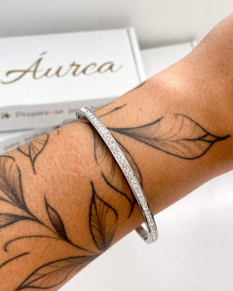 Bracelete Fino Cravejado Aço Inoxidável - Áurea Acessórios