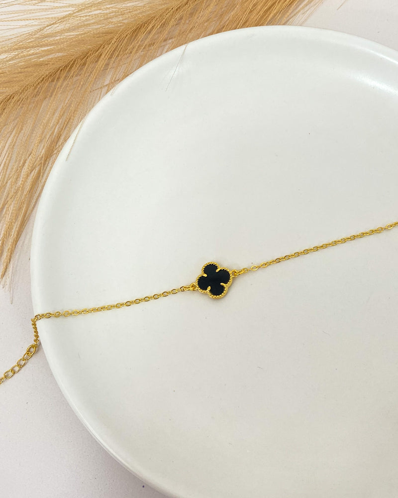 Pulseira Trevo Preto - Dourada - Áurea Acessórios