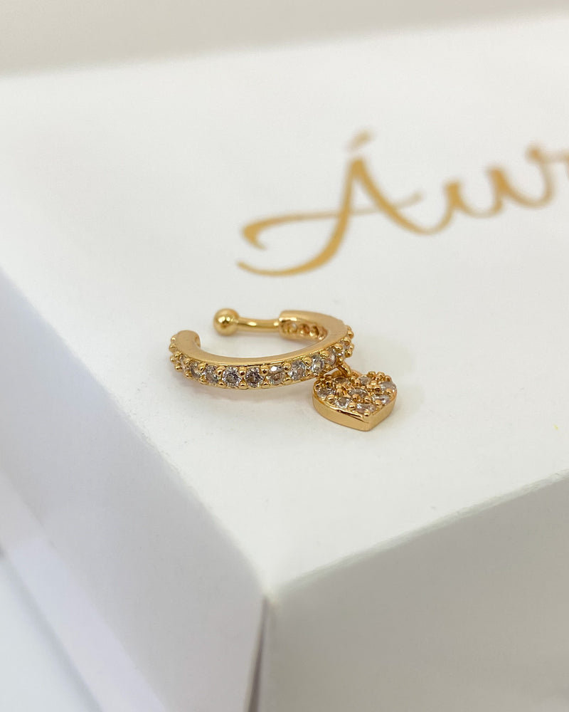 Piercing Fake Pendurado Corações Zircônia - Dourado - Áurea Acessórios