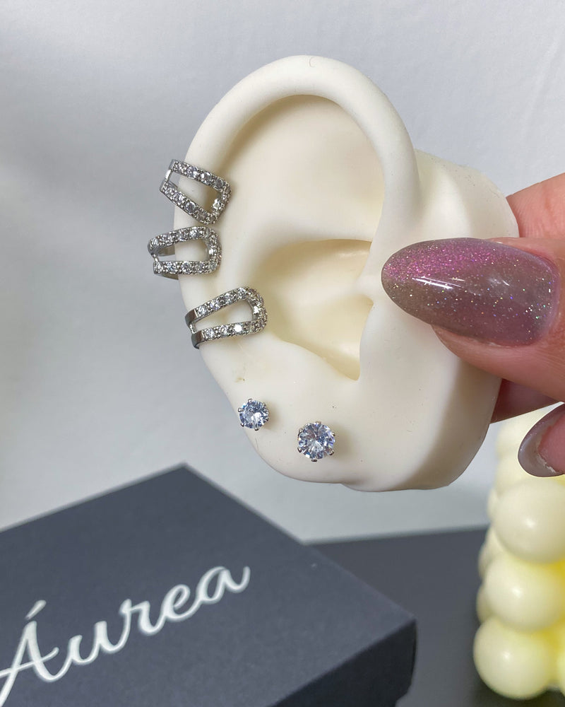 Piercing Fake U com Zircônias - Semijoia Folheada em Prata