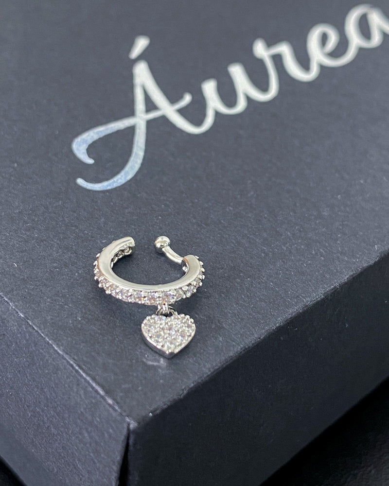 Piercing Fake Pendurado Corações Zircônia - Prata - Áurea Acessórios