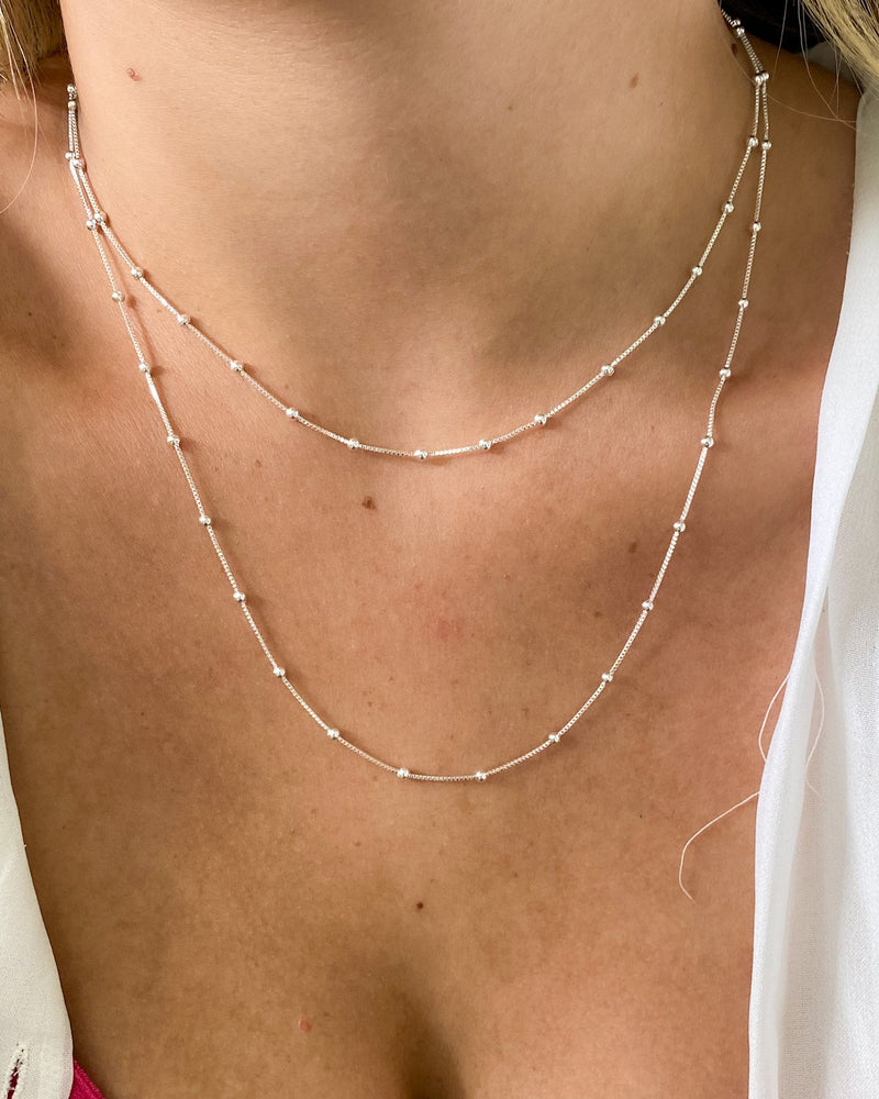 Colar Fio Duplo Bolinhas - Prata - Áurea Acessórios