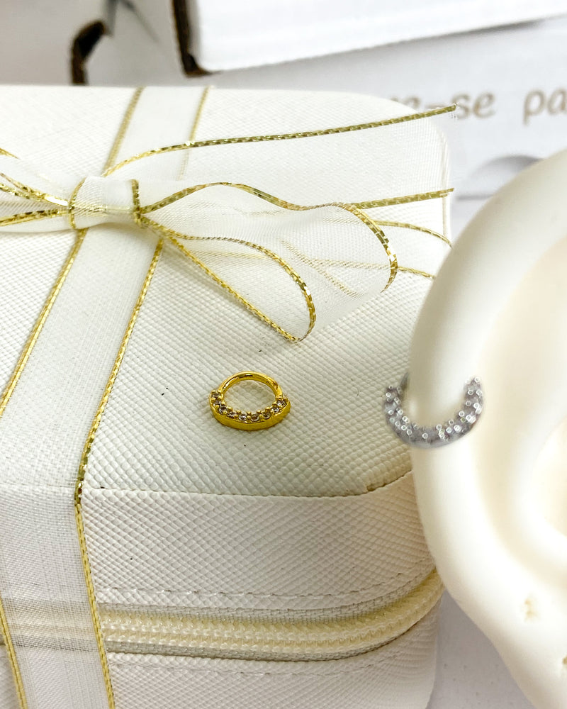 Piercing Argolinha para Helix Daith Cravejado - Prata - Áurea Acessórios