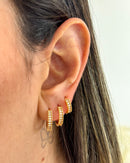 Trio de Argolas Cravejadas - Semijoia Folheada a Ouro 18k