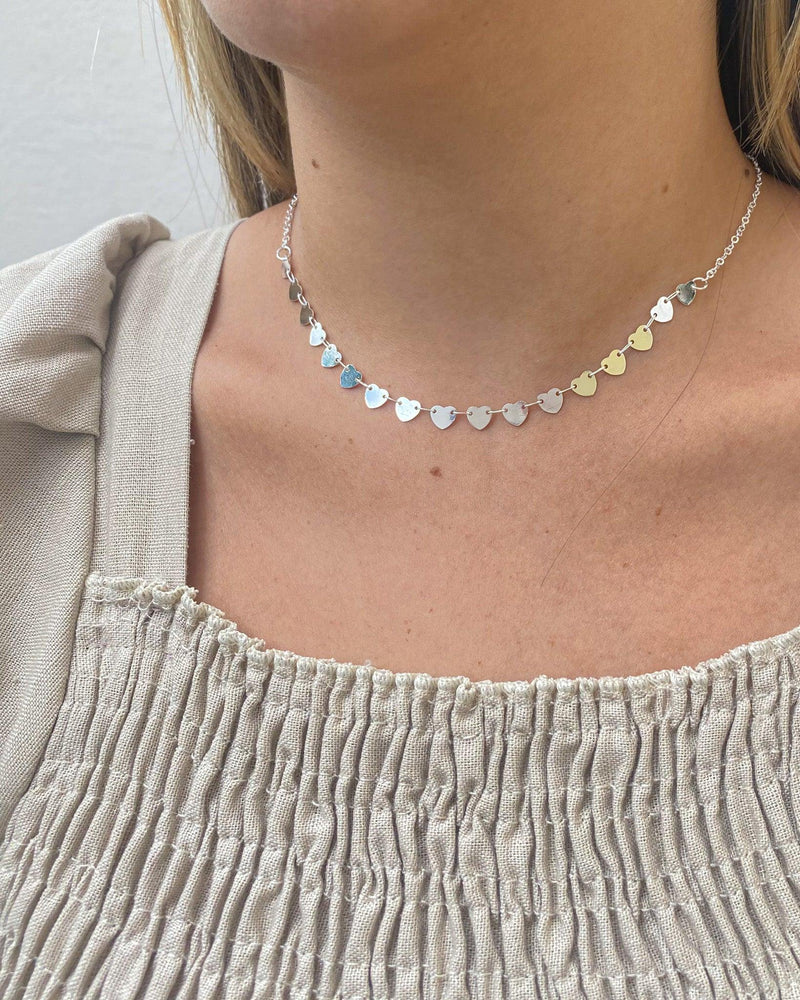 Colar Choker Coração Chapinha - Prata - Áurea Acessórios