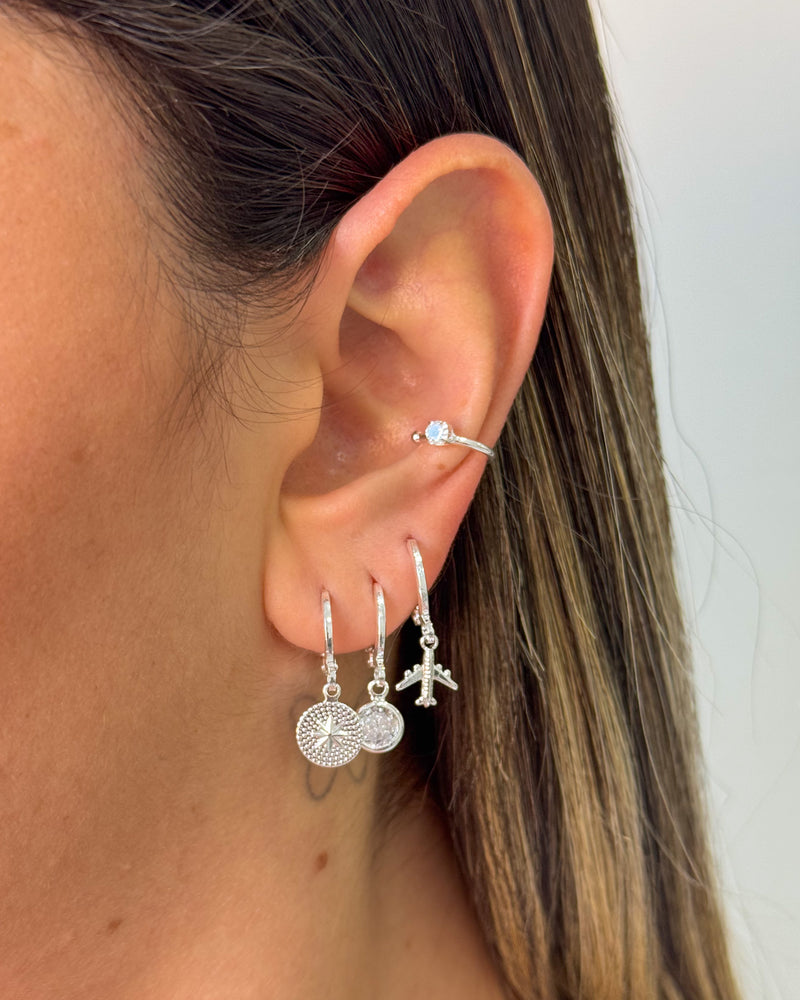 Trio de Argolas Avião - Semijoia Banhado a Prata