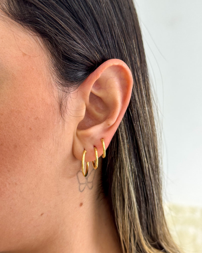 Trio de Argolas Lisas - Semijoia Banhado em Ouro 18k